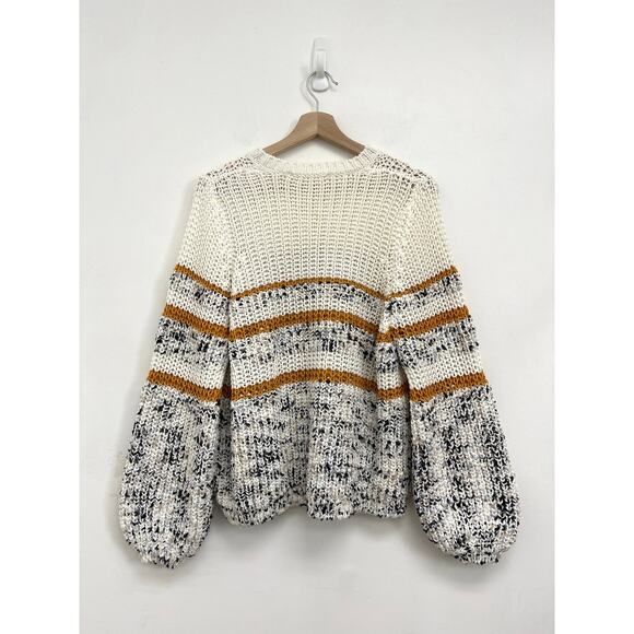 Sezane Clement Jumper Sweater Chunky Textured Knit Balloon Sleeves Stripe - Med - Picture 2 of 12